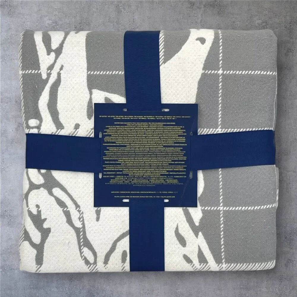 NWT Polo Ralph Lauren Blanket Gray/White 50